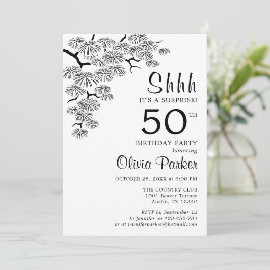 Zwart Wit Pine Tak Verrassing 50ste Verjaardag Kaart (Staand voorkant)
