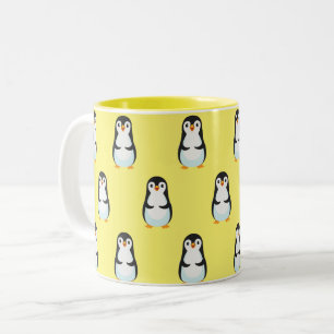 Zwart-wit pinguïnpatroon op lichtgeel tweekleurige koffiemok