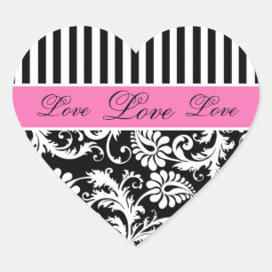 Zwart, Wit, PiNk Damask Liefde Sticker