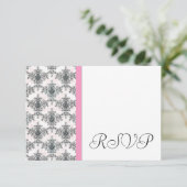 Zwart Wit PInk Damask Wedding RSVP Reageer Kaarten Kaartje (Staand voorkant)