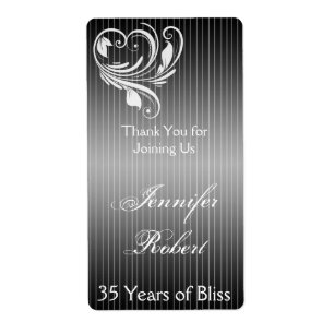 Zwart Wit Pinstripe Hart Jubileum Wijnlabel Etiket