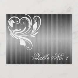 Zwart-wit Pinstripe Heart Table Number Briefkaart