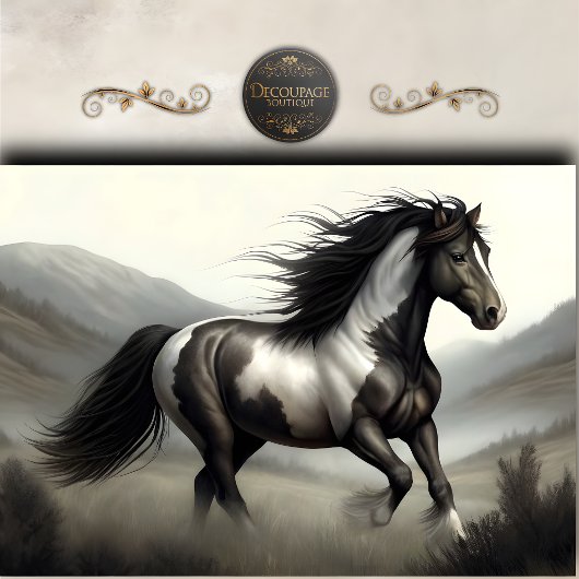 Zwart-Wit Pinto Paard Decoupage Tissuepapier