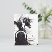 Zwart wit Pinto Paint Horse met Bihrle Post Card Briefkaart (Staand voorkant)