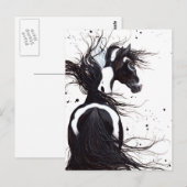 Zwart wit Pinto Paint Horse met Bihrle Post Card Briefkaart (Voorkant / Achterkant)