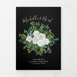 Zwart & Wit Pioen & Roos Bloemen Trouwprogramma's Drieluik Programma