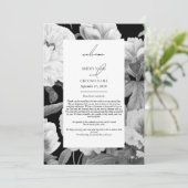 Zwart & Wit Pioenen Bloemen Huwelijksreis Programmakaart (Staand voorkant)