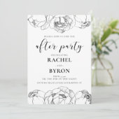 Zwart-wit pioenen bruiloft na feest kaart (Staand voorkant)