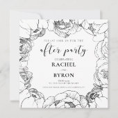 Zwart-wit pioenen bruiloft na feest kaart (Voorkant)