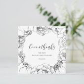 Zwart-wit pioenen elegante Love & Bedankt kaart (Staand voorkant)