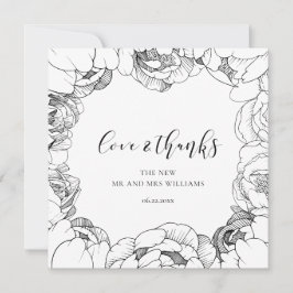 Zwart-wit pioenen elegante Love & Bedankt kaart