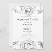 Zwart-wit pioenen elegante verlovingsfeest kaart (Voorkant)