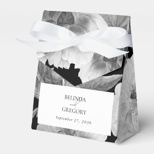 Zwart & Wit Pioenrozen Waterverf Bloemenbruiloft Bedankdoosjes (Voorkant Zijde)