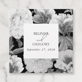 Zwart & Wit Pioenrozen Waterverf Bloemenbruiloft Bedankjes Labels