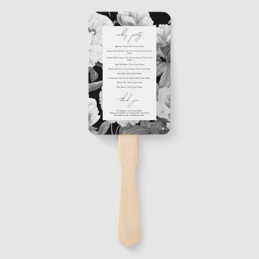 Zwart & Wit Pioenrozen Waterverf Bloemenbruiloft Handwaaier (Achterkant)