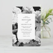 Zwart & Wit Pioenrozen Waterverf Bloemenbruiloft Kaart (Staand voorkant)