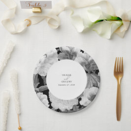 Zwart & Wit Pioenrozen Waterverf Bloemenbruiloft Papieren Bordje