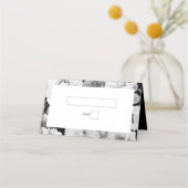 Zwart & Wit Pioenrozen Waterverf Bloemenbruiloft Plaatskaartje (Voorkant)