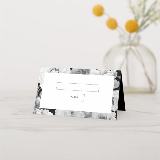 Zwart & Wit Pioenrozen Waterverf Bloemenbruiloft Plaatskaartje (Voorkant)