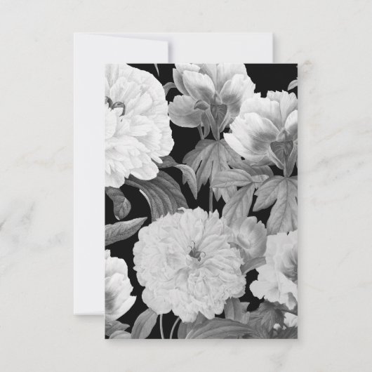 Zwart & Wit Pioenrozen Waterverf Bloemenbruiloft RSVP Kaartje (Achterkant)