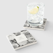 Zwart & Wit Pioenrozen Waterverf Bloemenbruiloft Stenen Onderzetter (Zijkant)