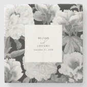 Zwart & Wit Pioenrozen Waterverf Bloemenbruiloft Stenen Onderzetter (Voorkant)