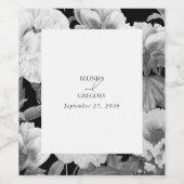 Zwart & Wit Pioenrozen Waterverf Bloemenbruiloft Wijn Etiket (Enkel label)