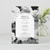 Zwart Wit Pioenrozen Waterverf Vrijgezellenfeest Kaart (Staand voorkant)