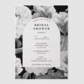 Zwart Wit Pioenrozen Waterverf Vrijgezellenfeest Vellum Uitnodigingen (Voorkant)