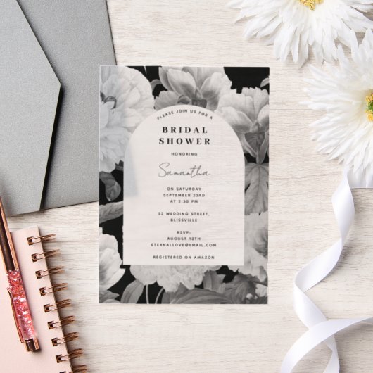 Zwart Wit Pioenrozen Waterverf Vrijgezellenfeest Vellum Uitnodigingen (Huwelijk)