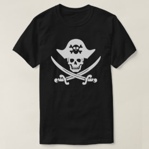 Zwart-wit Pirate Skull Vlag T-shirt