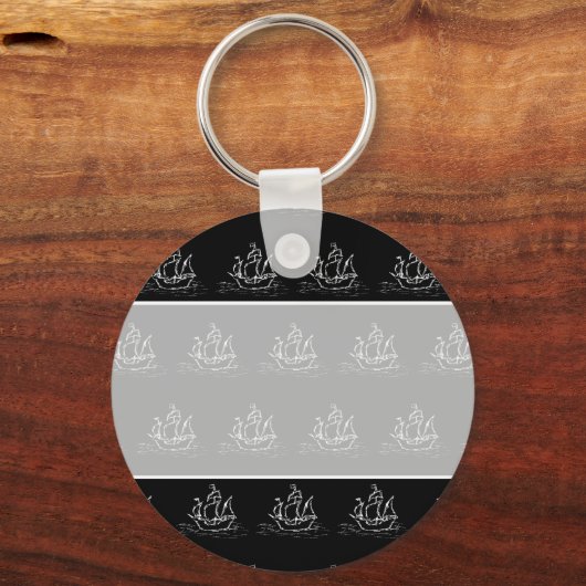 Zwart-wit piratenschildpad sleutelhanger (Voorkant)