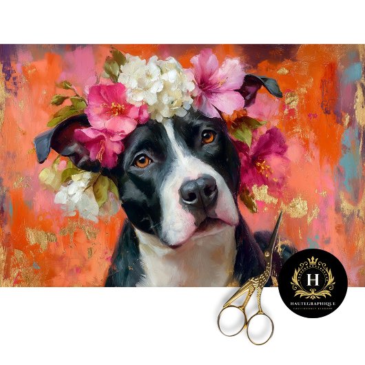 Zwart-wit Pit Bull Floral Crown Tissue Paper Tissuepapier