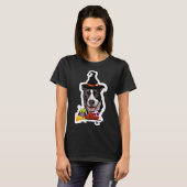 Zwart-wit Pitbull Hond Witch T-shirt (Voorkant volledig)