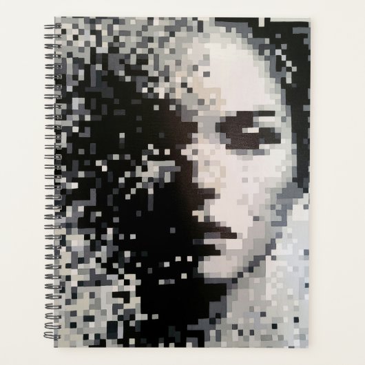 Zwart-wit pixel art gezicht planner (Voorkant)