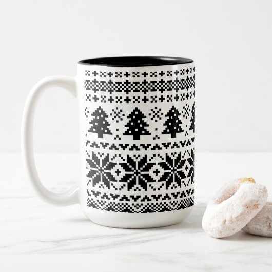 Zwart-wit Pixel gebreide trui Winter Mok (Met donut)