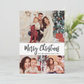 Zwart Wit Plaid 3 Fotocollage Kerst Kaart (Staand voorkant)
