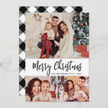 Zwart Wit Plaid 3 Fotocollage Kerst Kaart