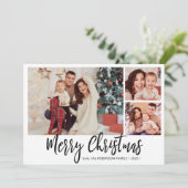 Zwart-wit Plaid 3 Fotocollage Kerstmis Feestdagenkaart (Staand voorkant)