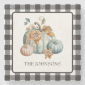 Zwart Wit Plaid Blauw Groen Pompoen Stenen Onderzetter (Voorkant)