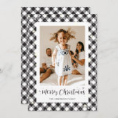 Zwart Wit Plaid Foto Vrolijk Kerstfeest Kaart (Voorkant / Achterkant)