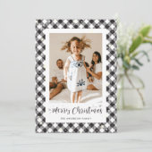 Zwart Wit Plaid Foto Vrolijk Kerstfeest Kaart (Staand voorkant)