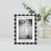 Zwart Wit Plaid Foto Vrolijk Kerstfeest Kaart (Staand voorkant)