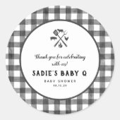 Zwart Wit Plaid Gingham Baby Q Baby shower Ronde Sticker (Voorkant)