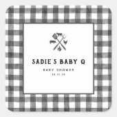 Zwart Wit Plaid Gingham Baby Q Baby shower Vierkante Sticker (Voorkant)