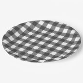 Zwart-wit Plaid Gingham Papieren Bordje (Gekanteld)