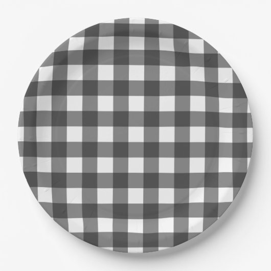 Zwart-wit Plaid Gingham Papieren Bordje (Voorkant)