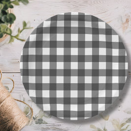 Zwart-wit Plaid Gingham Papieren Bordje