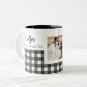 Zwart Wit Plaid Hond Foto Tweekleurige Koffiemok (Voorkant links)