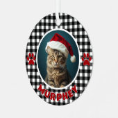 Zwart & Wit Plaid Kerst Custom Pet Metalen Ornament (Voorkant links)